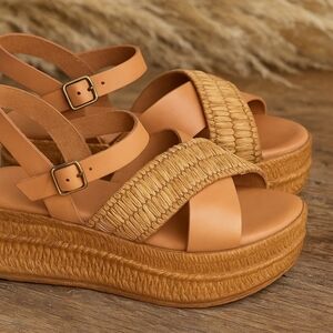 Carlo Pera Leather Flat Sandals - Size 9.5
